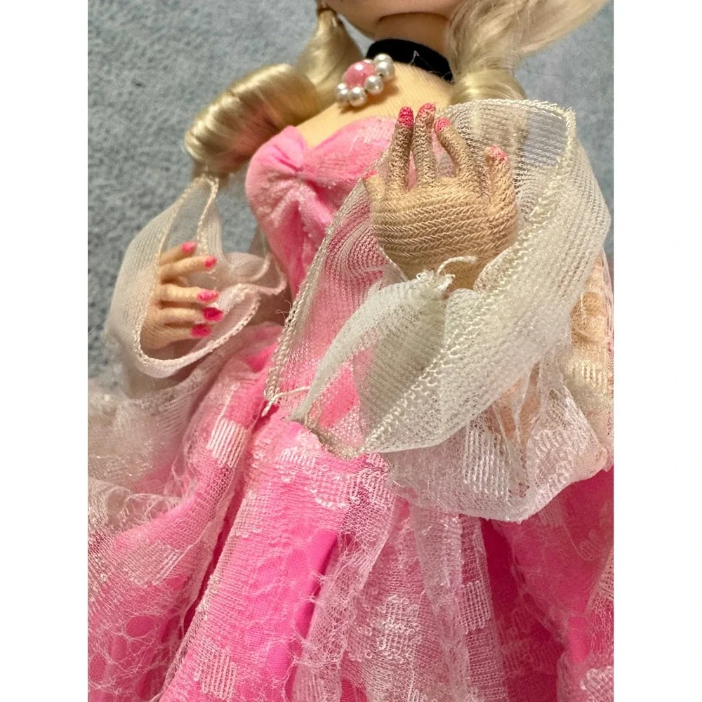 Vintage Bradley Style Pose Doll Pink Lace Dress Blonde Hair Large Eyes 1960s 70s